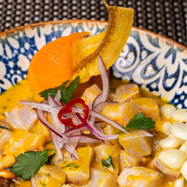Ceviche de Corvina Brasa y Pisco